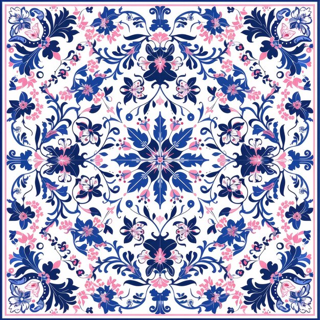 un motif floral en couleurs bleue et rose