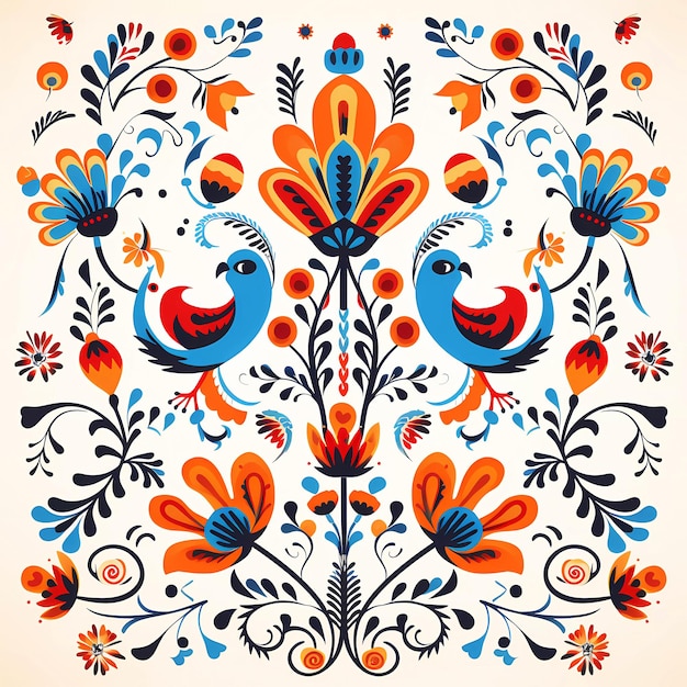 motif floral dans la peinture de style russe sur fond blanc généré par ai