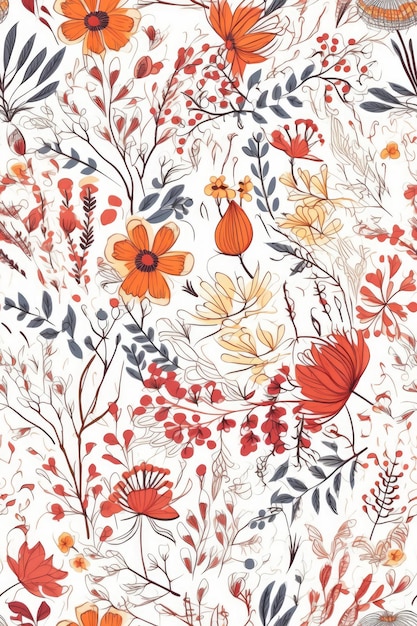 Motif floral dessiné à la main sans soudure sur fond blanc