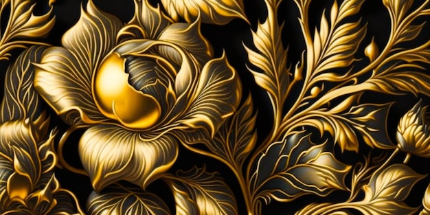 motif floral doré sans couture dans le style rétro