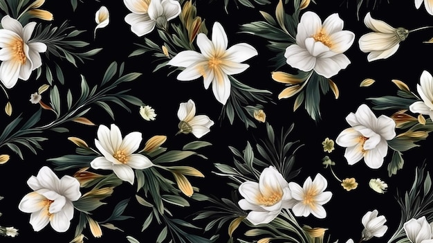 Motif floral élégant avec fleur délicate sur fond noir AI générative