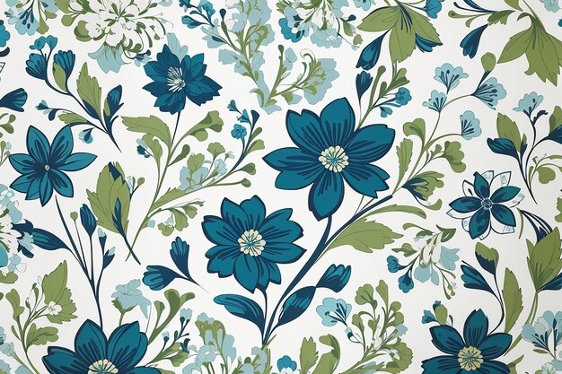 Motif floral élégant sans couture Fleurs bleues et vertes sur fond blanc Illustration vectorielle Peut être utilisée comme design de tissu papier d'emballage fond web