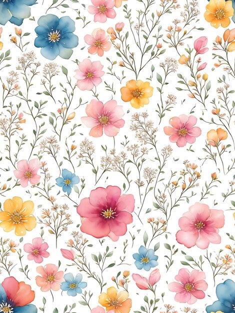 Un motif floral avec des feuilles et des fleurs ai génératif