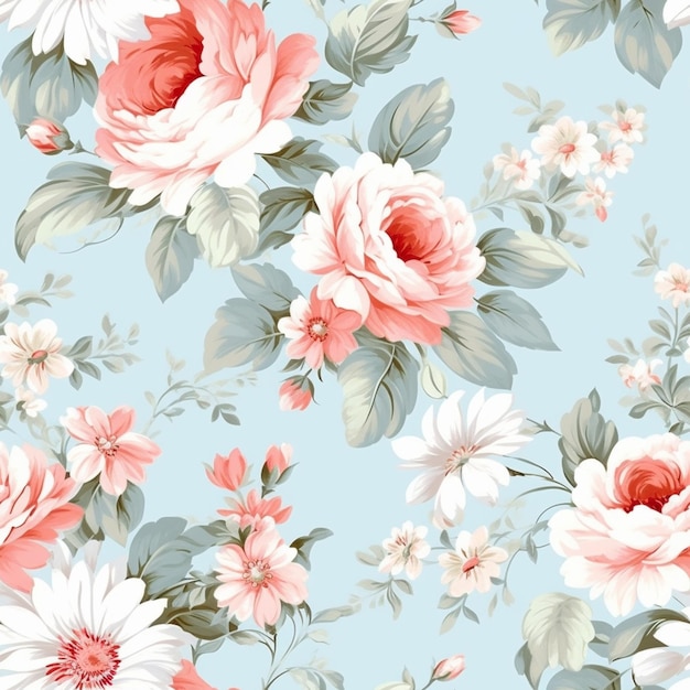 Un motif floral avec des fleurs blanches et roses