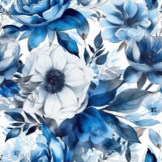 Un motif floral avec des fleurs bleues.