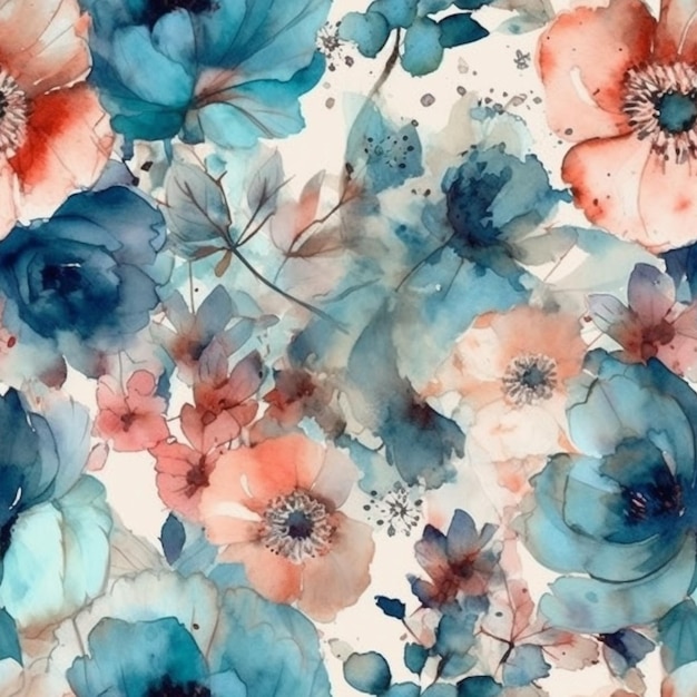 Un motif floral avec des fleurs bleues.