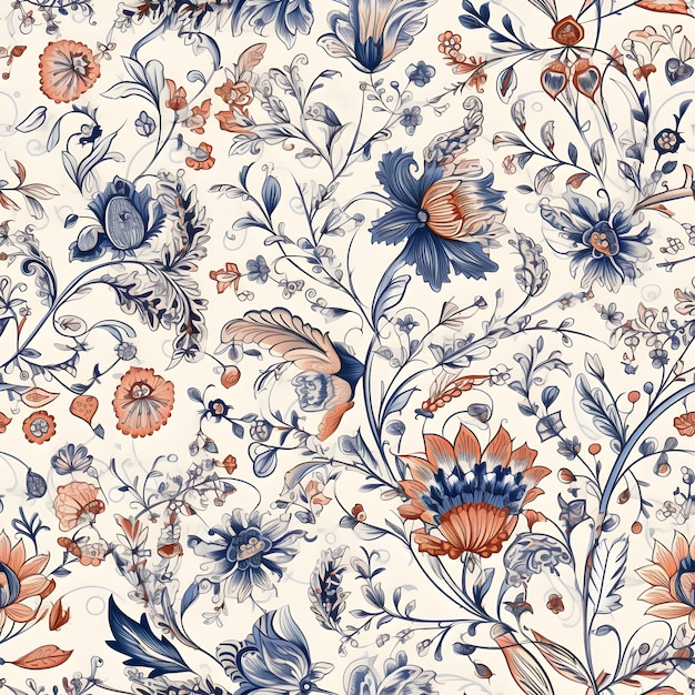 Un motif floral avec des fleurs et des feuilles est représenté.