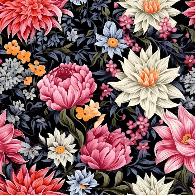 un motif floral avec des fleurs et des feuilles.