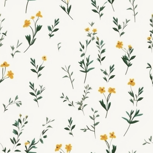 Un motif floral avec des fleurs jaunes sur fond blanc