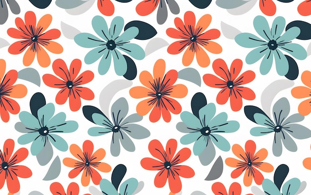 Un motif floral avec des fleurs orange et bleues.