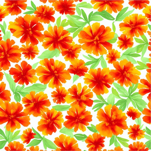 Photo un motif floral avec des fleurs orange et des feuilles vertes