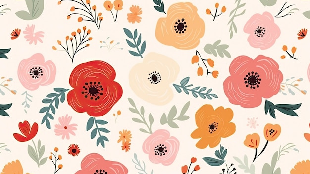 Un motif floral avec des fleurs orange et roses.