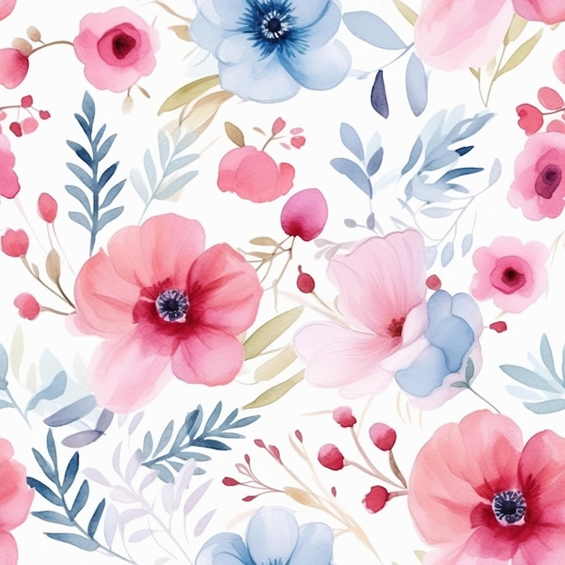 Photo un motif floral avec des fleurs roses et bleues.