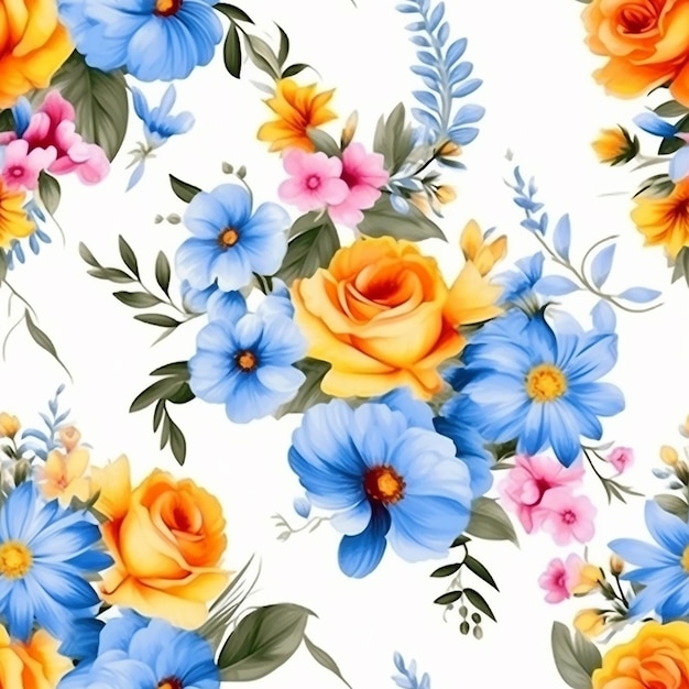 motif floral harmonieux de fleurs colorées sur fond blanc