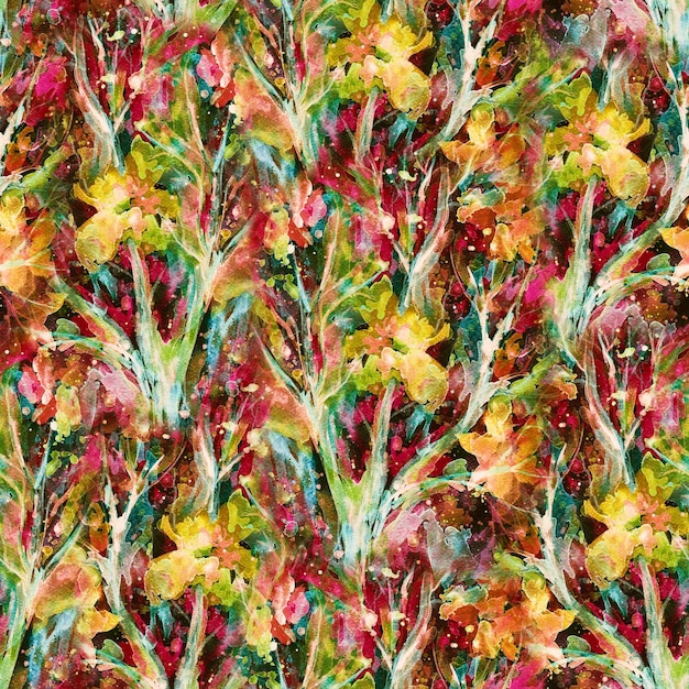 Motif floral harmonieux Fond d'œuvres d'art aquarelle Fleurs et herbes Impression de style bohème bohème Champ de prairie abstrait Peinture émotionnelle