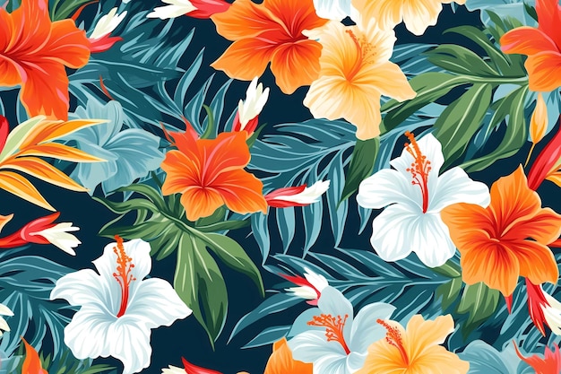 Motif floral hawaïen conception de fleurs hawaïennes colorées générée par l'IA