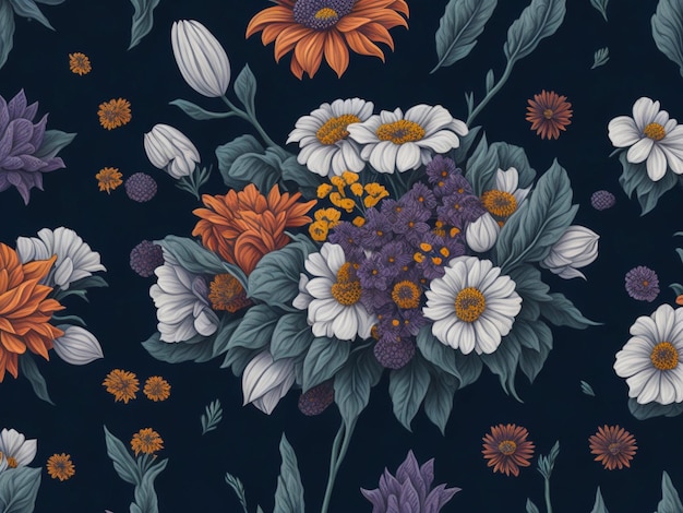 Motif floral mexicain coloré belle fantaisie fond d'écran vintage fleur botanique AI généré
