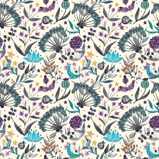 Motif floral Motif d'aquarelle Beaux dessins vintage de plantes fleurs branches de saule baies pour votre conception Pour écharpe en papier tissu