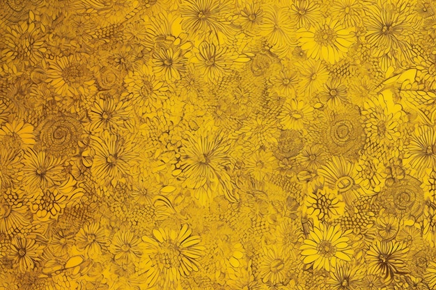 Motif floral sur le mur Fond jaune Gros plan