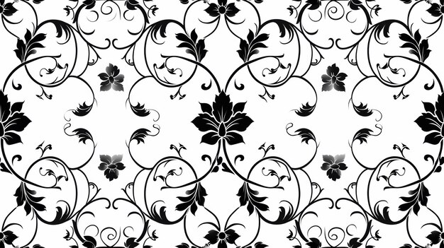 Photo un motif floral noir et blanc avec des feuilles ai