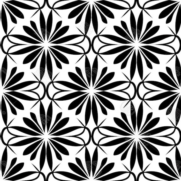 Un motif floral noir et blanc avec un motif fleuri.