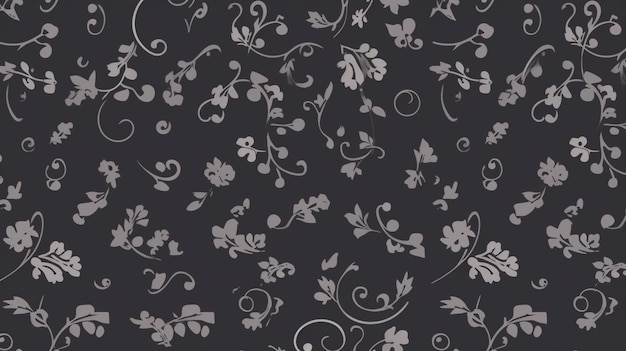 Un motif floral noir et gris avec des tourbillons blancs.