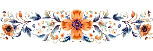 Un motif floral orange et bleu sur fond blanc Image AI générative Clipart décoratif
