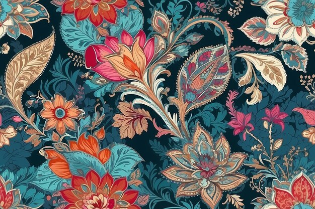 motif floral patchwork avec motifs cachemire et fleurs indiennes motif de style damassé pour le textile et la décoration