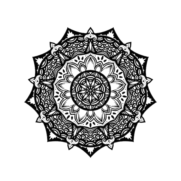 Photo motif floral rond ornemental élément dessiné à la main mandala noir et blanc