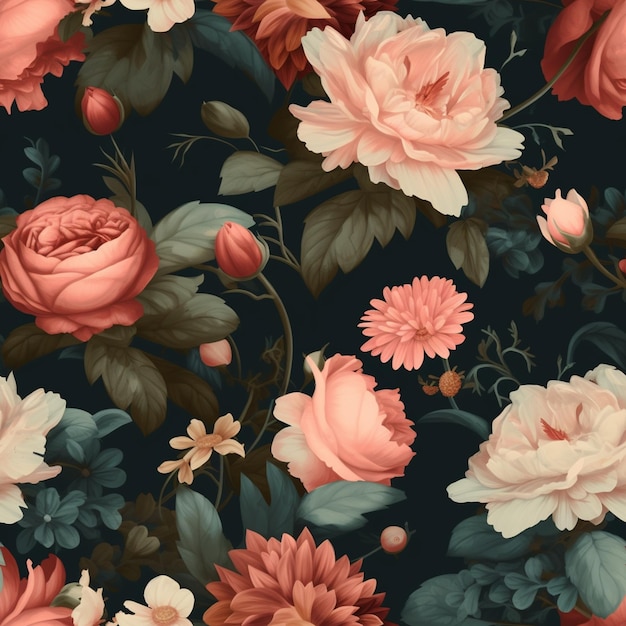 Un motif floral avec des roses et des baies.