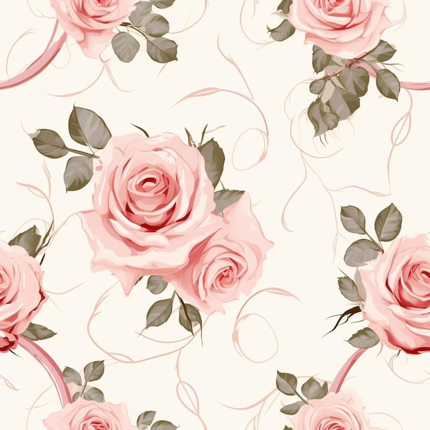 Un motif floral avec des roses roses sur un fond beige.