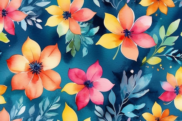 Motif floral sans couture aquarelle botanique Bliss avec touche Tie Dye