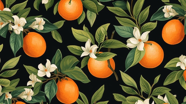 motif floral sans couture avec un arrière-plan orange