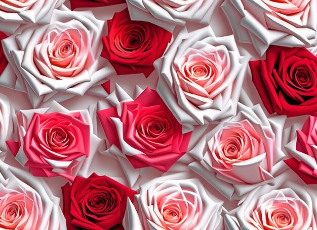 Motif floral sans couture de belle fleur rose rouge et blanche sur fond blanc isolé