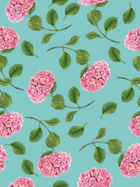 Motif floral sans couture avec fleur d'hortensia