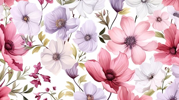 Motif floral sans couture avec des fleurs à l'aquarelle printemps