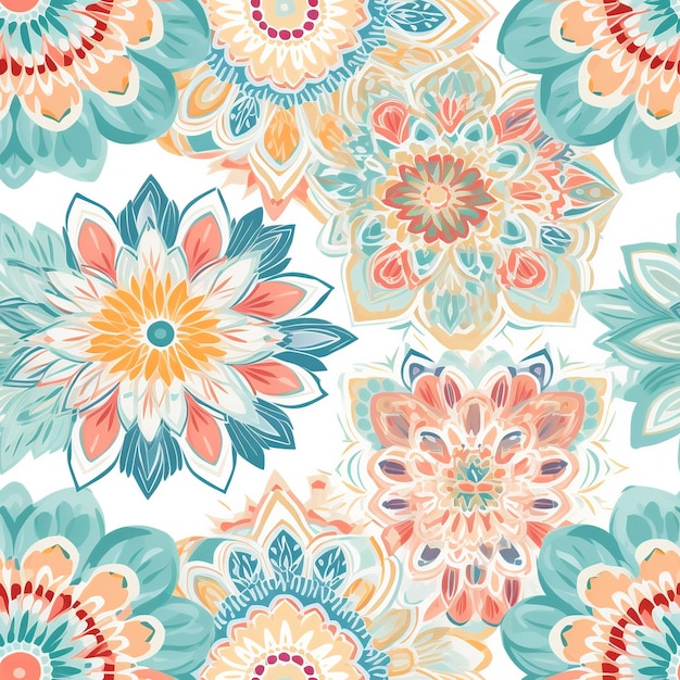 Motif floral sans couture avec des fleurs bleues et oranges.