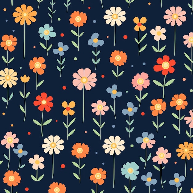 motif floral sans couture avec des fleurs colorées sur un fond sombre