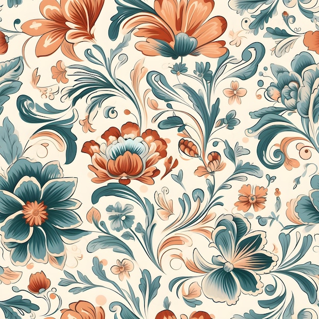 Un motif floral sans couture avec des fleurs et des feuilles.