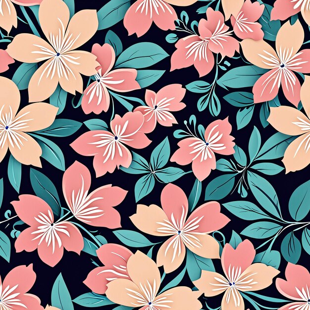 motif floral sans couture avec des fleurs de hinoa sur un fond noir