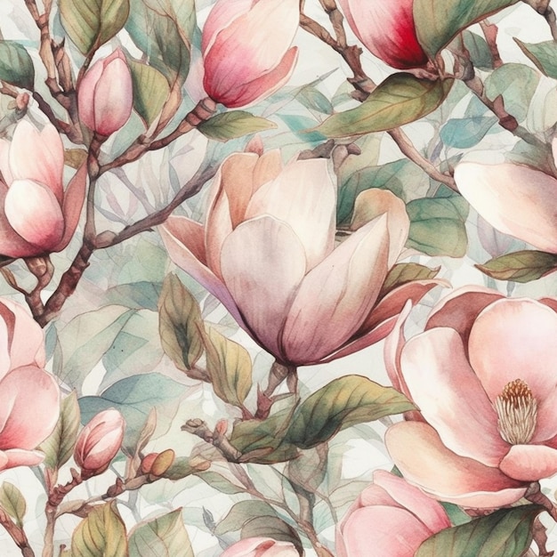 Un motif floral sans couture avec des fleurs de magnolia.