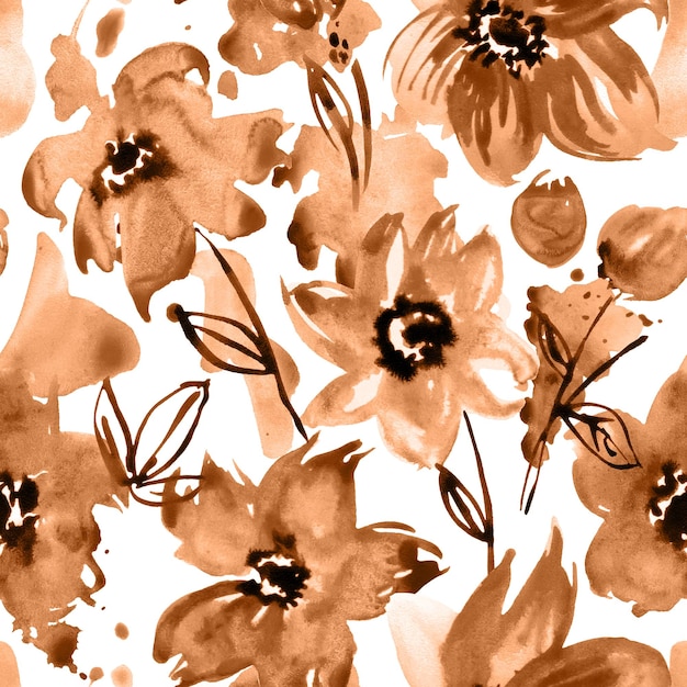 Photo motif floral sans couture avec des fleurs peintes à la main à l'aquarelle