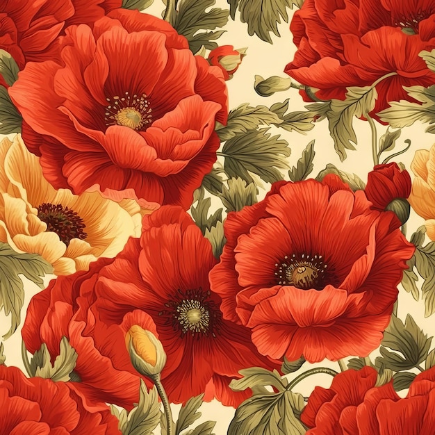 Un motif floral sans couture avec des fleurs rouges.