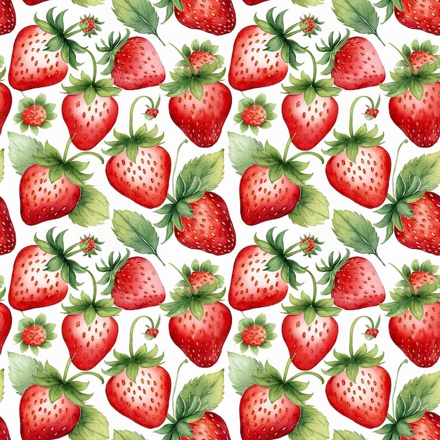 Un motif floral sans couture avec des fraises sur un fond blanc