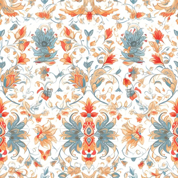 Motif floral sans couture avec un oiseau sur fond blanc.