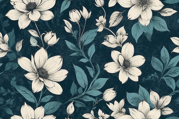 Un motif floral sans couture rétro avec une texture grunge