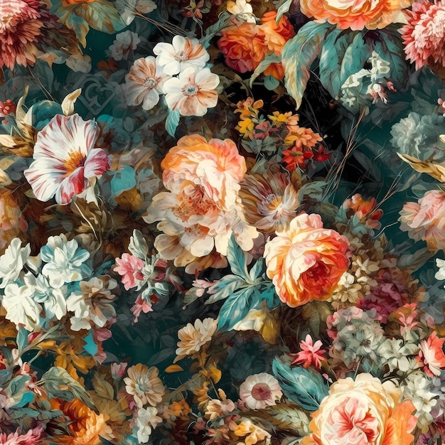 Motif floral sans couture de style baroque Fond de fleurs vintage
