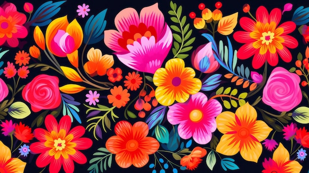 Motif floral traditionnel mexicain Vibrant Spirit of Mexico avec motif de fleurs authentiques