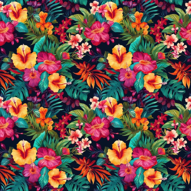 Motif floral tropical sans couture avec des couleurs vives et audacieuses