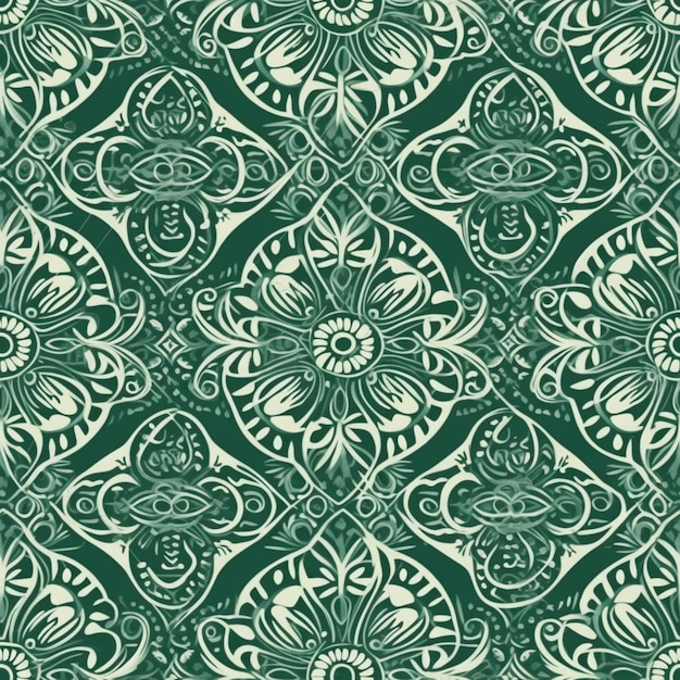 Motif floral vert et blanc avec un motif floral.